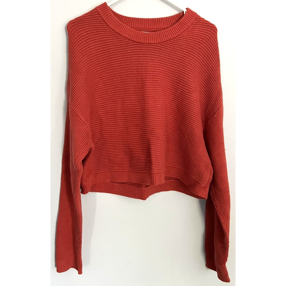 LA Hearts Sweater Womens L Rust Orange Cropped Ribbed Knit Crewneck Top